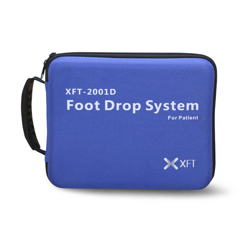 Picture of a blue carry case for an XFT G3 electrical stimulator with a white background