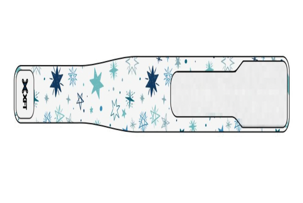 Picture of a white strap with blue stars for a G5 leg stimulator